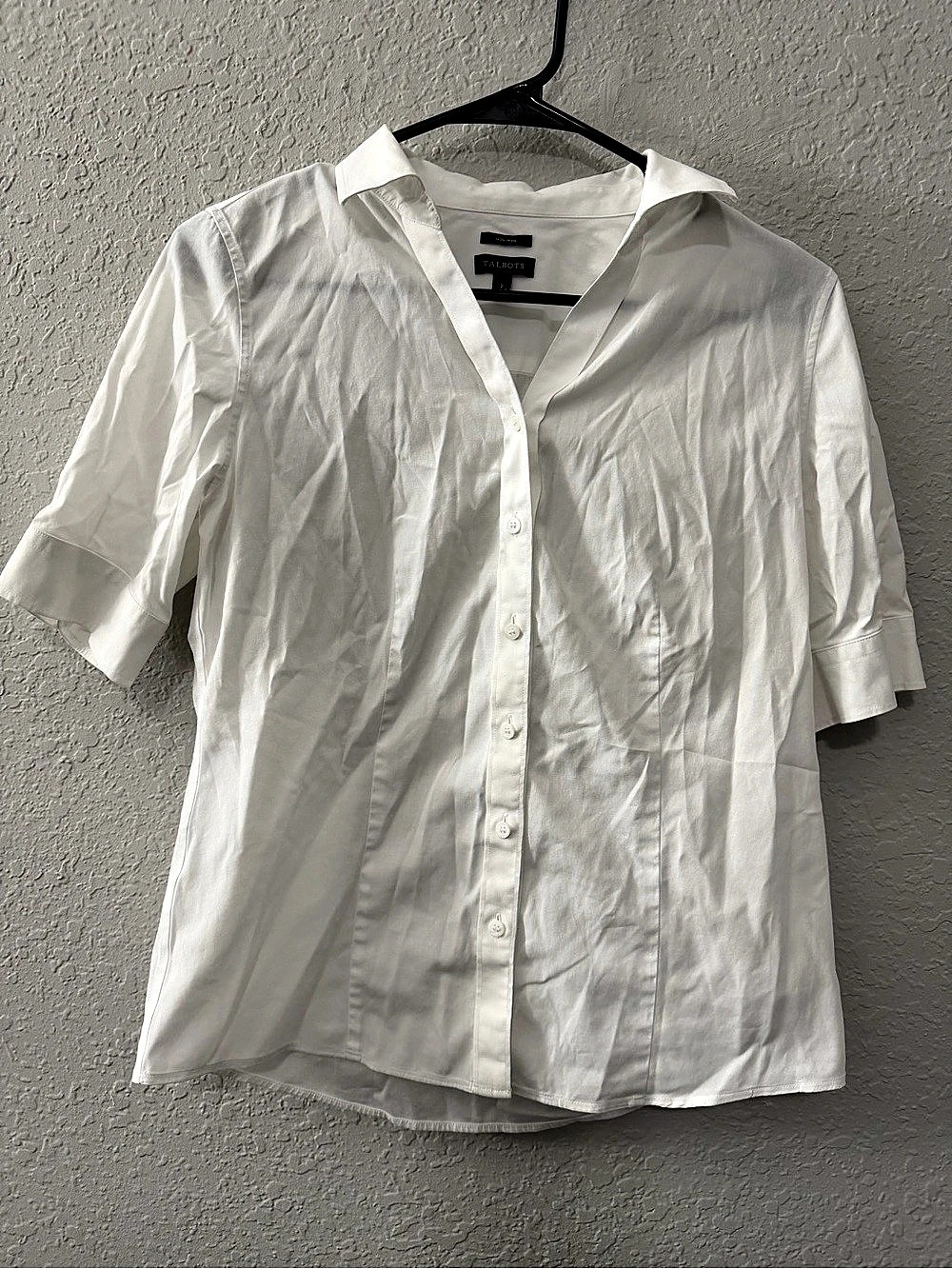 Talbots Non-Iron Short Sleeve Button Down Shirt White Size 2